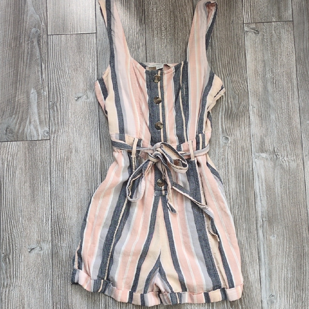 American Eagle Striped Button-Front Sleeveless Romper XS